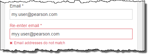 Email addresses do not match.